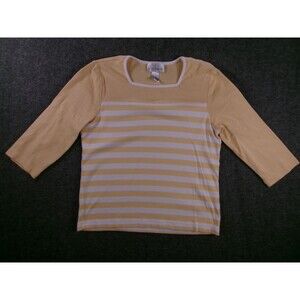 Sport Savvy Top Women Large Yellow White Striped Square Neck Casual Everyday